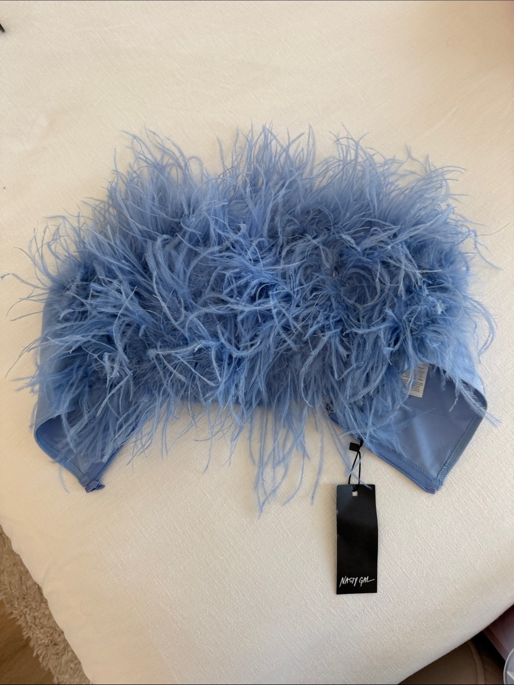 Nasty Gal Sky Blue Feathered Bandeau Crop Top - Picture 1 of 3